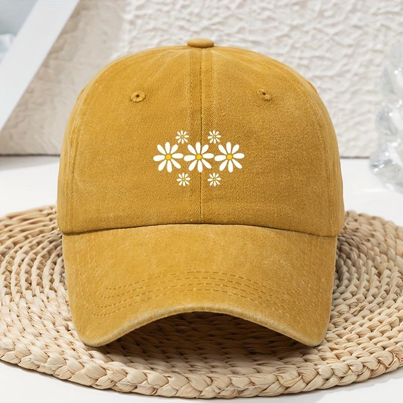 Fashion Versatile Little Daisy Cartoon Print Washed Vintage Soft Top Sunshade Baseball Cap Unisex Baseball Cap