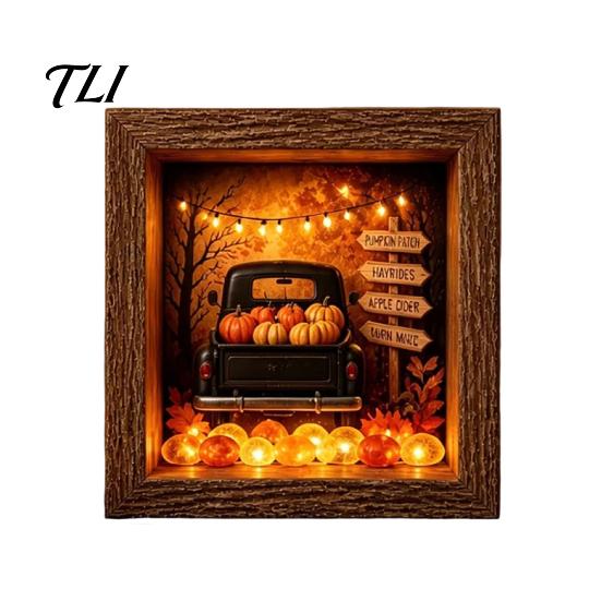 Tabletop Home Accent DIY Lighted Halloween Ghost Shadow Box Kit, Wooden Frame LED Warm Light, Gothic Crystal Glass Display Case Memory with