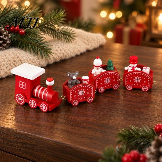 Christmas Party Table Centerpieces Wooden Train Decoration, Painted Mini Ornament with Snowman Tree Reusable Holiday Decorations Bear, Tabletop Mantel