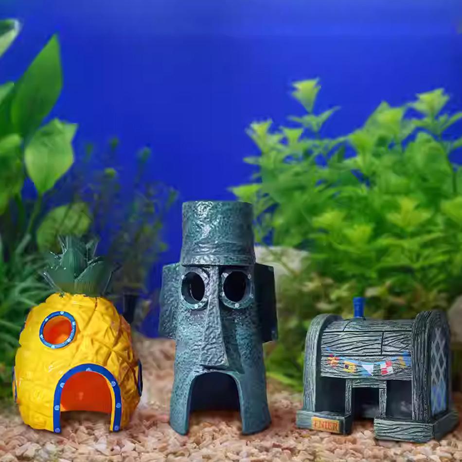 Aquarium Dekoration Cartoon Figuren Ornamente Simulation Harz Ananas Haus Aquarium Dekoration Landschaftsgestaltung Aquarium Zubehör