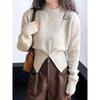 Autumn and Winter Short Zip Pullover Sweater Women's Waisted Round Neck Pullover