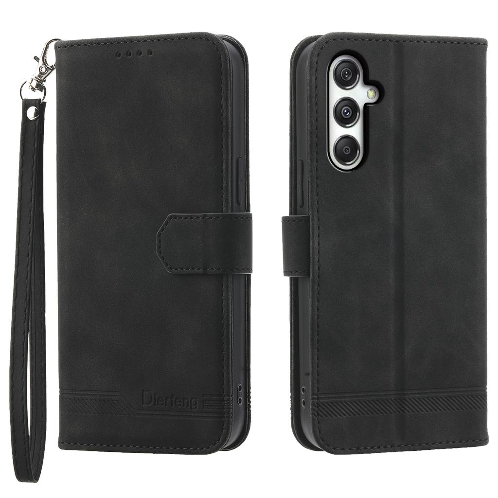 DIERFENG DF-03 For Samsung Galaxy M35 5G Leather Case Lines Imprint Wallet Phone Cover