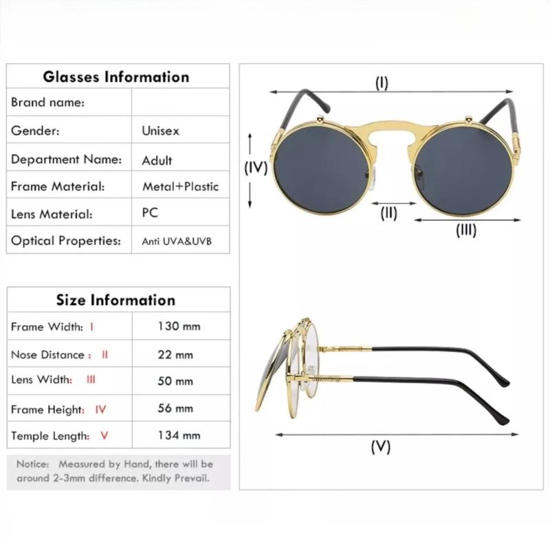 New Steampunk Sunglasses Round Metal Women Style Retro Flip Double Lens Sun Glasses Men Circle Trend Fashion Eyeglasses