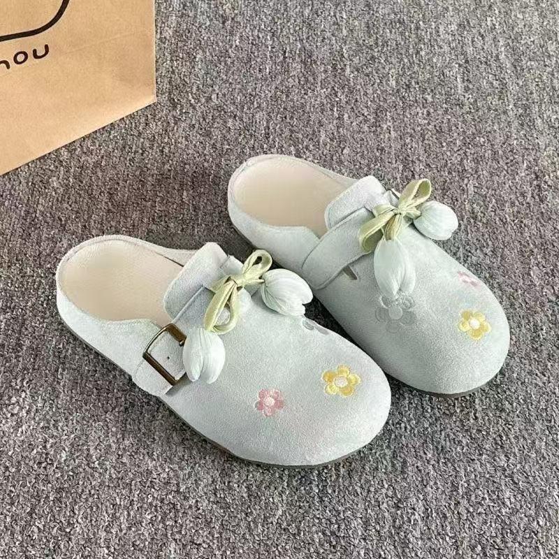 Fashion Sweet Detachable Lace Up Flower Decoration Close Toe Slides Women Summer Round Toe Soft Sole Slippers Fashion Outdoor Slippers