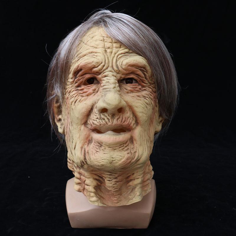 Old Man Halloween Mask Latex Silver Hair Elder Face Cover Costume Accessory