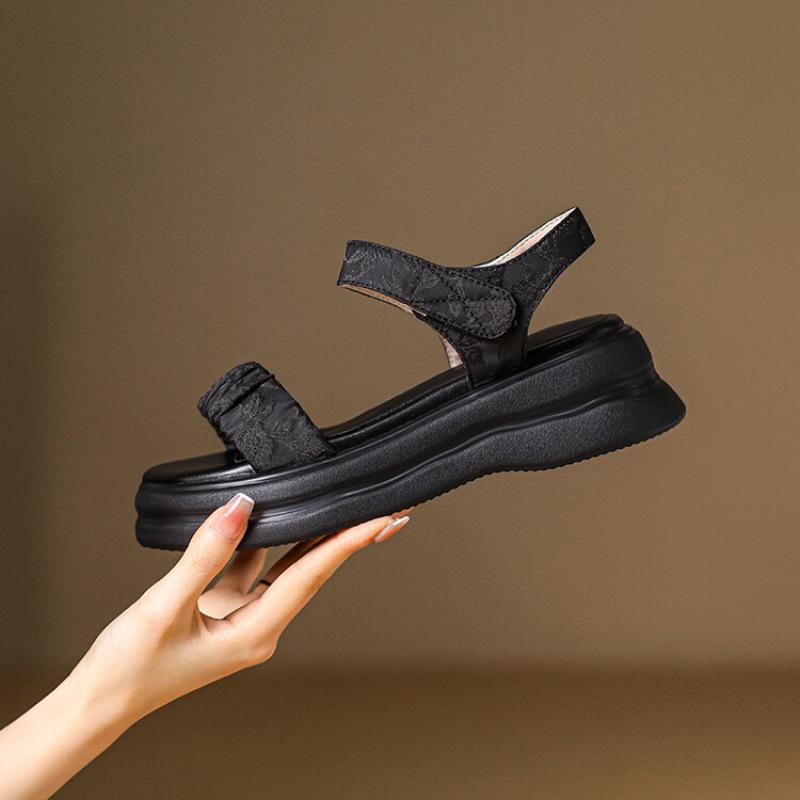 

New women s one-word sandals casual round head platform sandals buckle rubber soft sole large size shoes summer women s shoes 39 чёрный