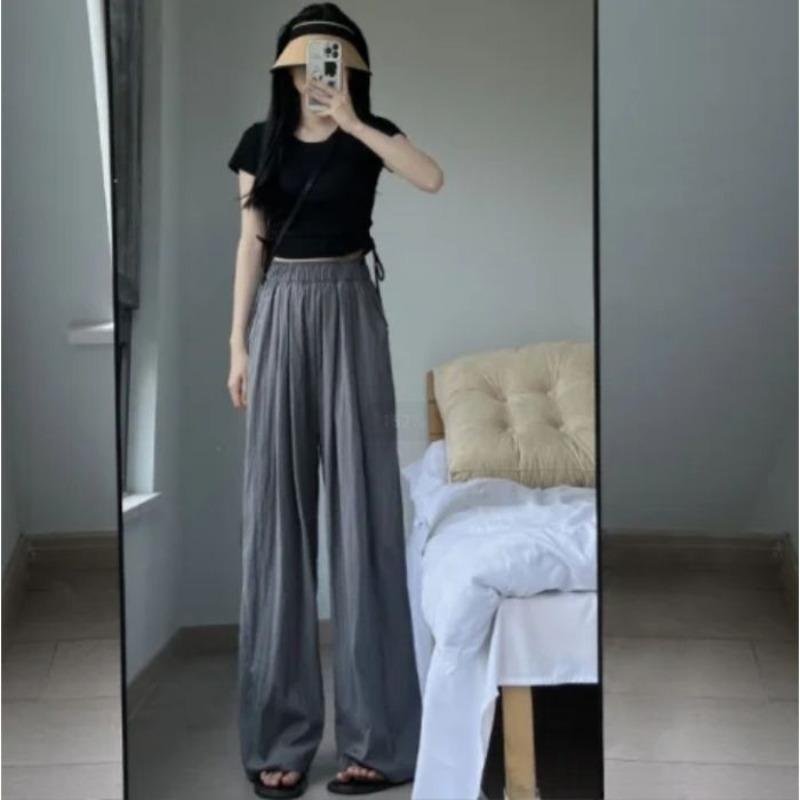 Warm Season and Summertime New High Waist Drape Straight Casual Pants Wide Leg Trousers
