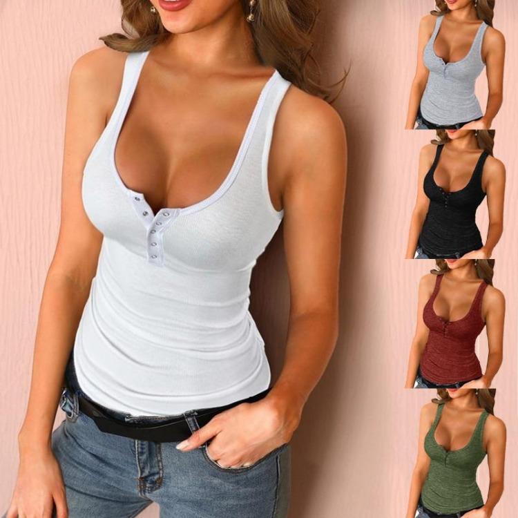 Summer Off Shoulder Casual V-neck Button Up Shirts Solid Color Tops 5 Colors Available