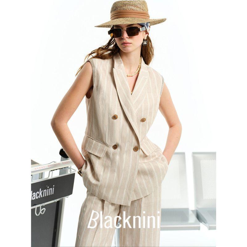 Blacknini "City Suit" Italian Alfafi Linen Old Money Stripes Suit/Vest/Pants