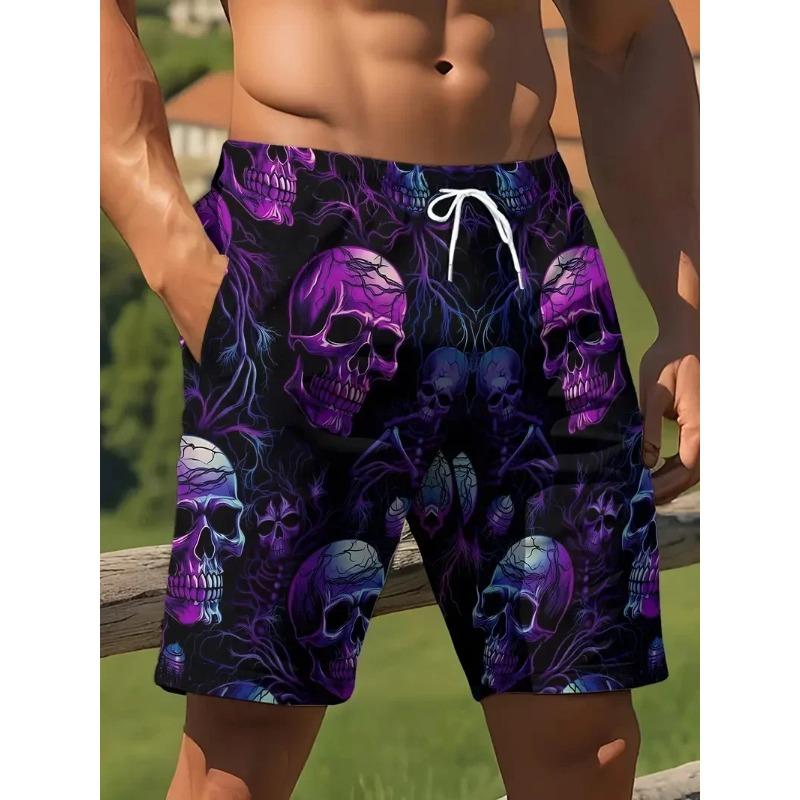 2025 new men's beach pants horror skeleton 3D printed men's shorts summer casual quick drying
