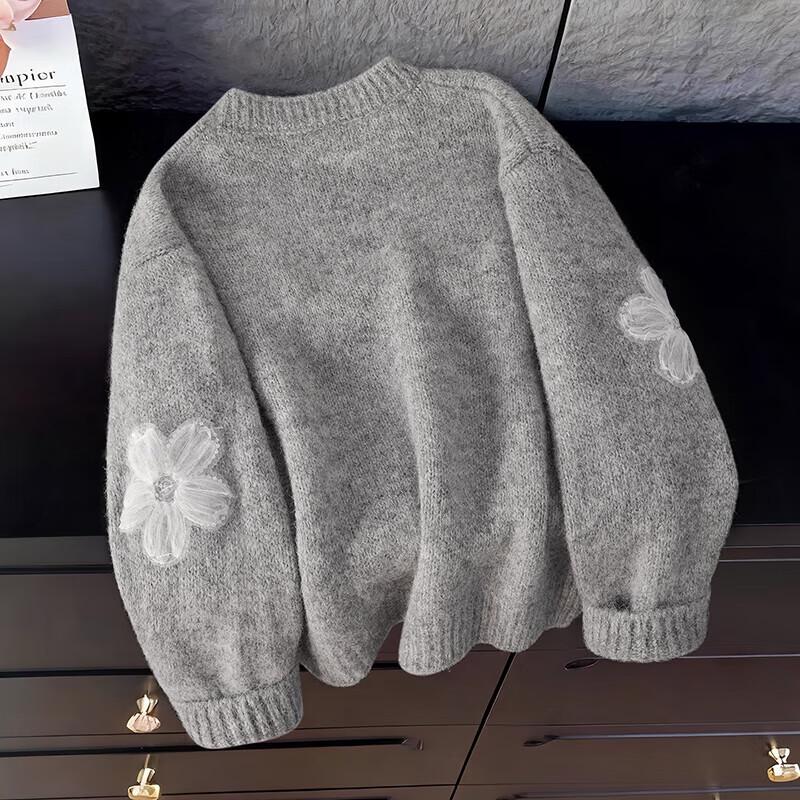 Dámský 3D květinový pletený svetr ze směsi vlny