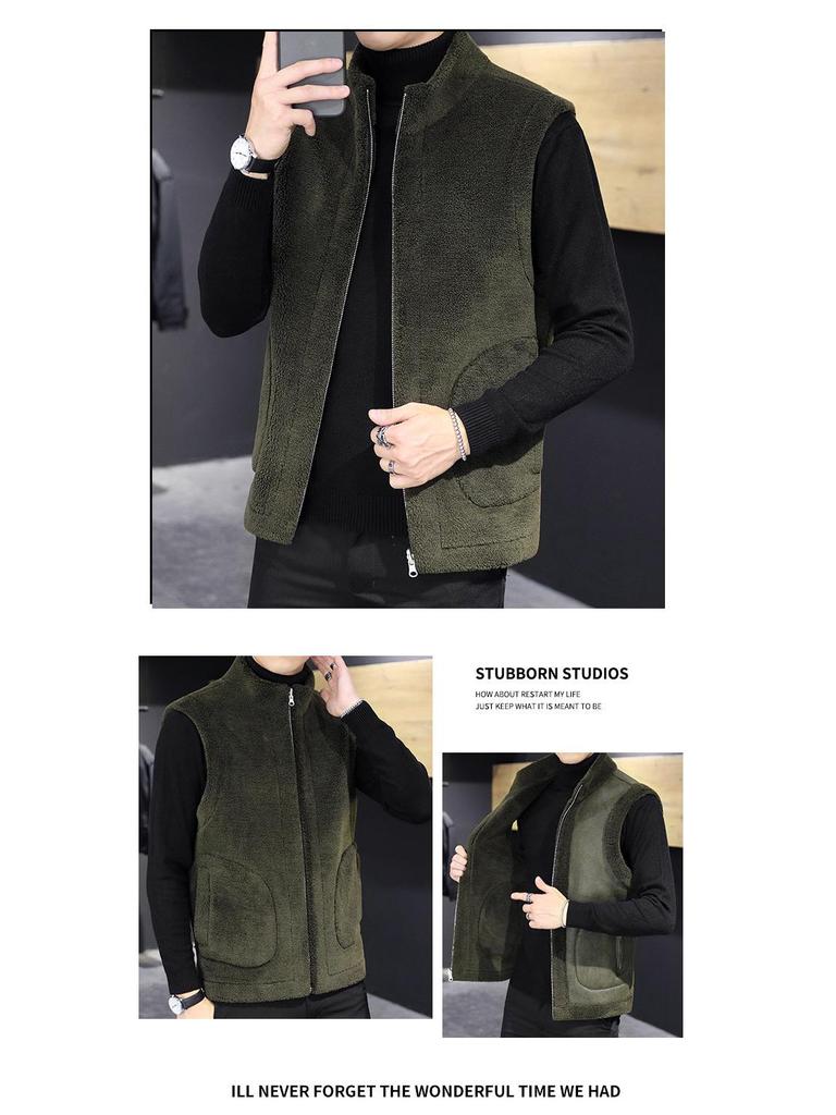 Woodpecker Men's Reversible Fleece and Leather Vest - Autumn/Winter Lambswool Sleeveless Jacket