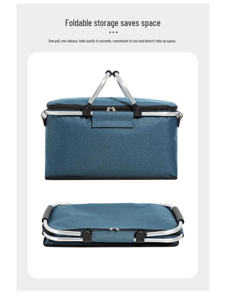 Isolierter Picknickkorb mit großem Fassungsvermögen, Aluminiumgestell und Folienauskleidung