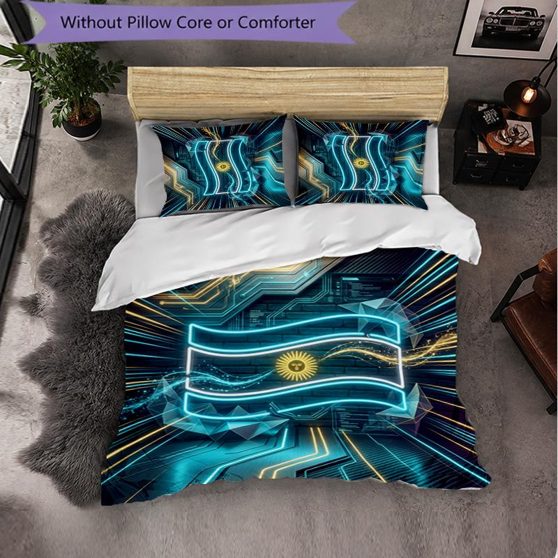 Argentina Football Pattern 3 Pieces Bedding Set Soft Microfiber Duvet Cover with Pillow Cases for Bedroom