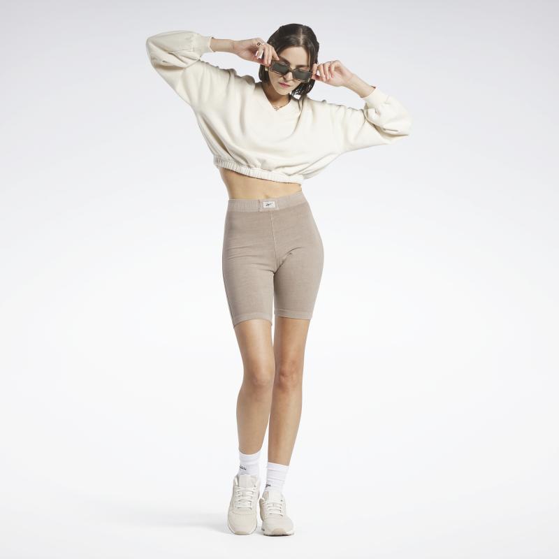 Reebok Solid Color V-Neck Sports Hoodie Women Hoodies White HS4737