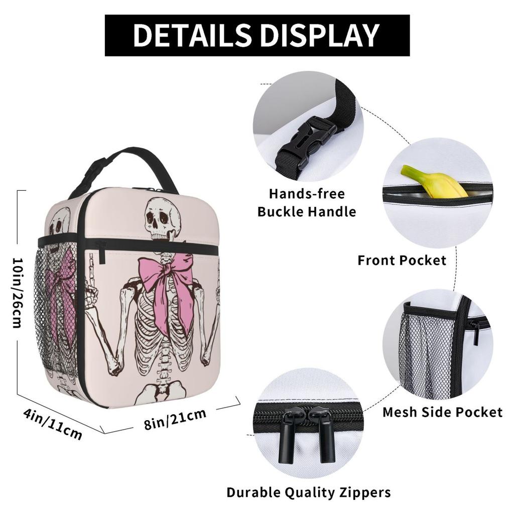 Pink Skull Girl Pattern Insulated Lunch Bag for Women Office Cooler Thermal Food Box Tote Portable Lunch Boxes Container