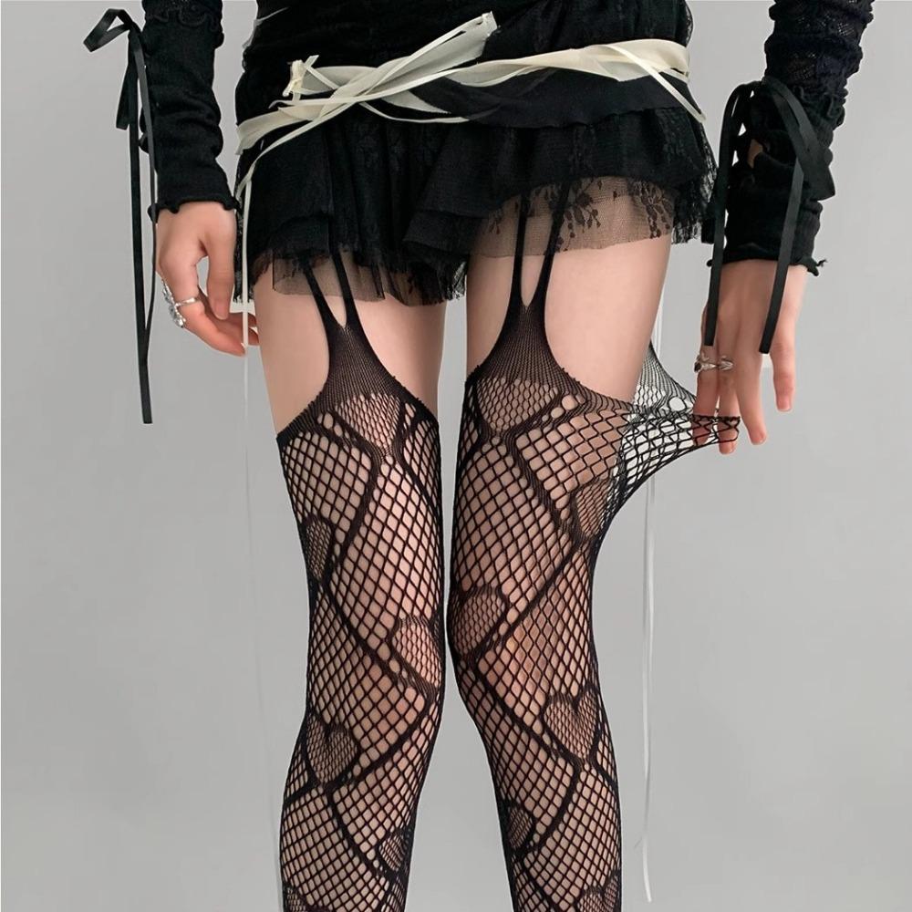 Early Spring New Product Spice Girl Sweet Cool Fake Thigh Suspenders Fishnet Socks Thin Stockings Red Coffee Love Mesh Pantyhose