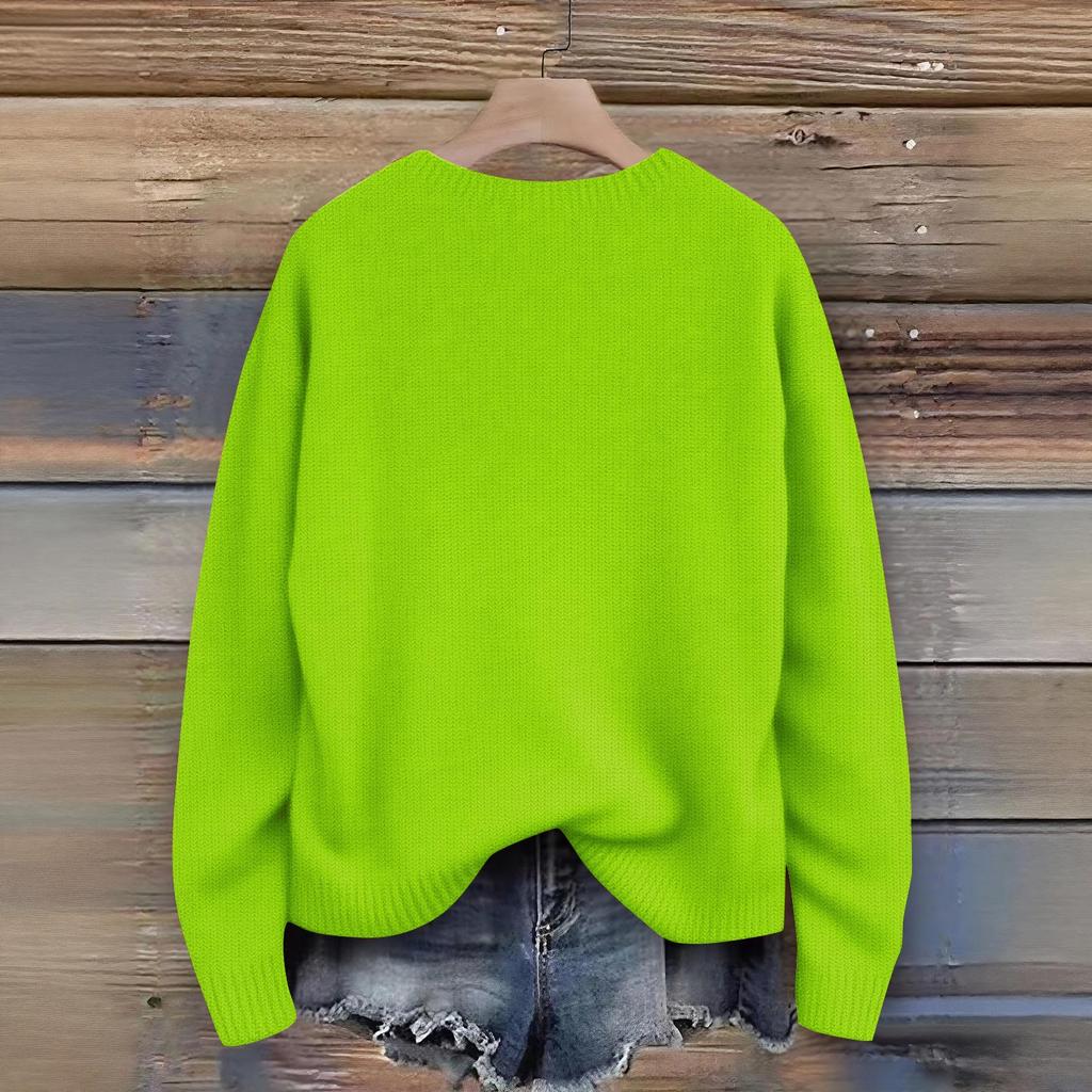 Long Sleeve Pullover Sweaters For Women O Neck Casual Cute Printing Knit Oversized Sweater