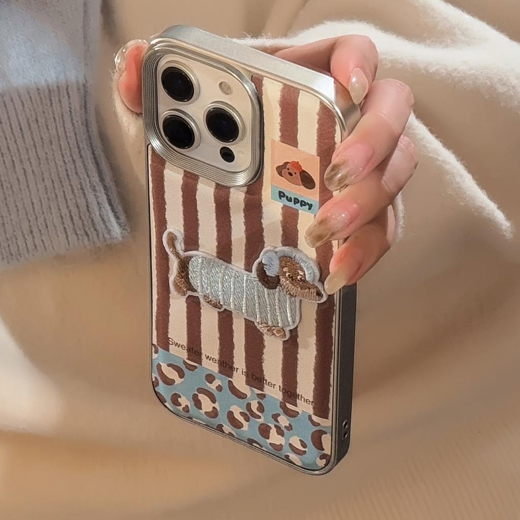 Fun Three Dimensional Puppy Apple 16 Mobile Phone Case 14promax Leather Three dimensional 15 Suitable for IPhone 13 Electroplating 11