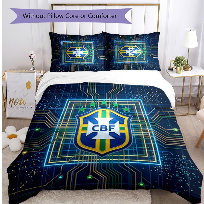 Brasilien Fußball Bedruckte Bettwäsche 3-teiliges Set Gemütliches Atmungsaktives Bettbezug-Set als Einweihungs-Feiertagsgeschenk