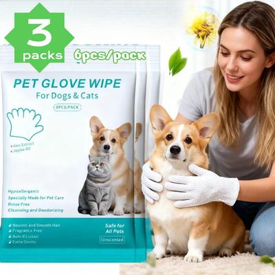 18pcs Pet Glove Wipes for Dogs & Cats, Pet Grooming Wipes, Cleaning Deodorizing Wipes, Outdoor Activities and Inconvenient Bath