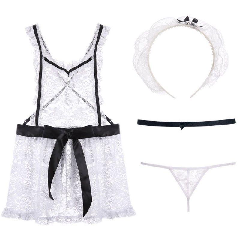 

Амазон Сексуальный кружевной фартук Большой размер Женская одежда White L([Suggested 40.00 kg-60.00 kg)