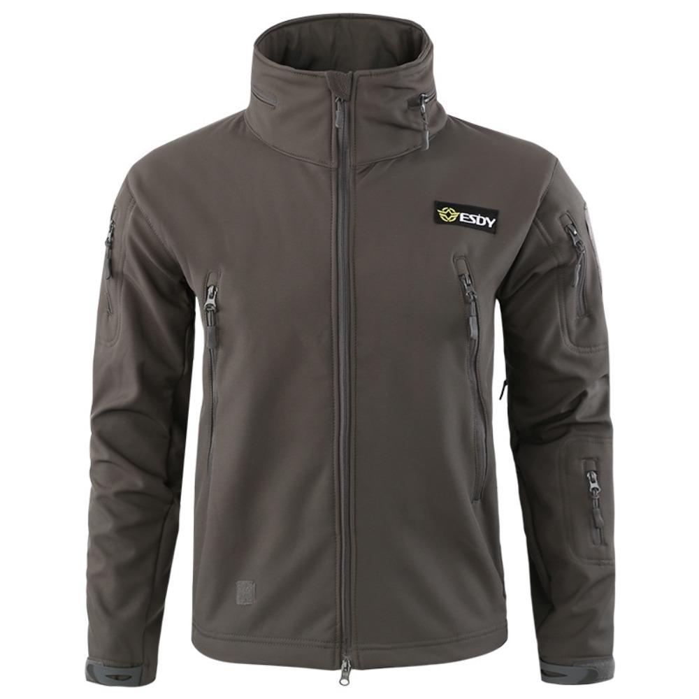 No. 2 camouflage solid color jacket, soft shell fleece breathable and wear-resistant hooded jacket S серый
