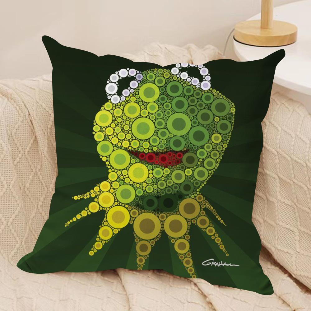 Funny K-Kermit The Frog Cushion Cover Soft Plush Fabric Double-Sided Printed Sofa Cushion Cover For All Seasons Home Decor Gift