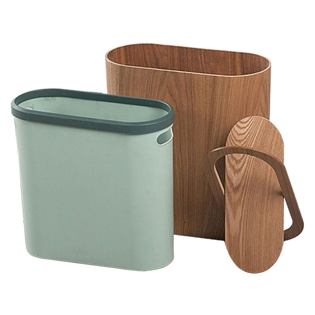 Wooden Oval Waste Bins Creativity with Lid Storage Small Cleaning Trash for Office Household