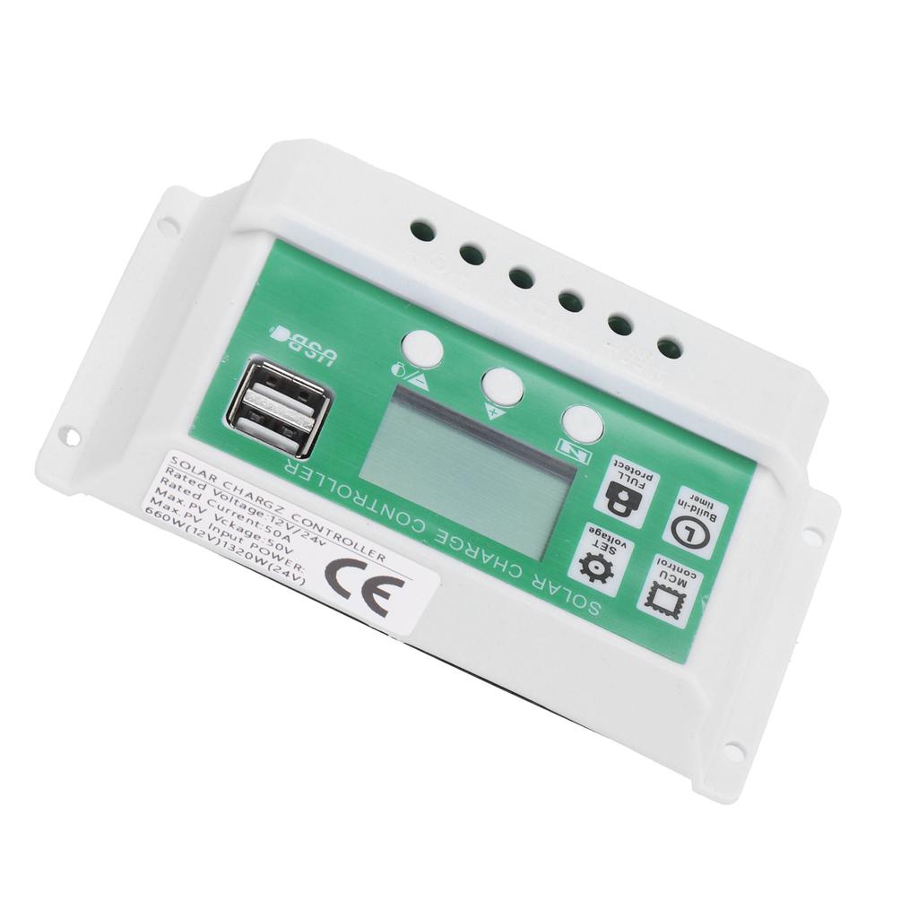 50A Solcelleladeregulator LCD-skjerm Justerbar 12V 24V Solcellepanelregulator