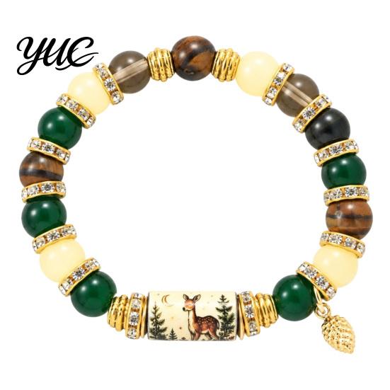 Daily Wear Fashion Accessory Stretch Deer Beaded Bracelet, Retro Animal Bead Owl Bull Skull Casual Jewelry Elastic Boho Bracelet for Women,