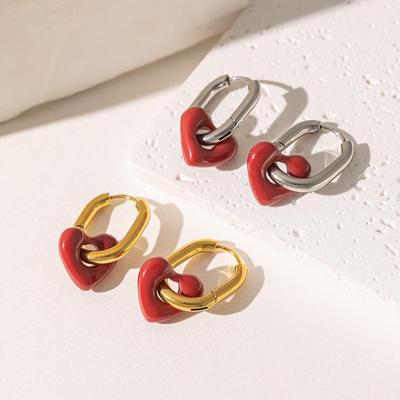 Hollow Stainless Steel Heart-shaped Earrings Niche Color Matching High-end Fashionable Earrings New Trendy Earrings for Women