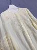 Spring 2026 French Embroidery Linen Shirt with Lantern Sleeves - Casual Vacation Style