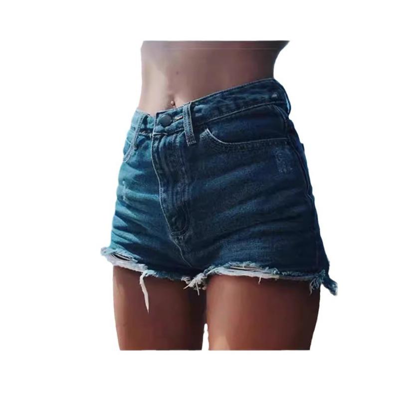 Women's New Retro Classic Models Side Open Hole Cat Claw High-waisted Denim Shorts