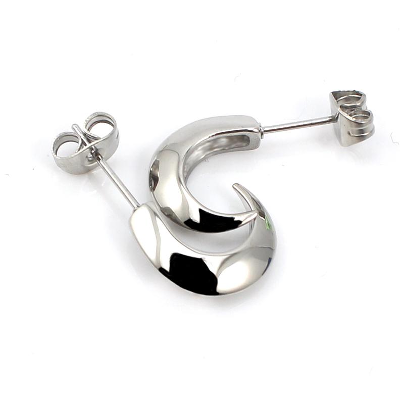Silberfarbener Halbmond-Steckerohrring für Damen und Mädchen, Schmuck aus Edelstahl, 1 Paar