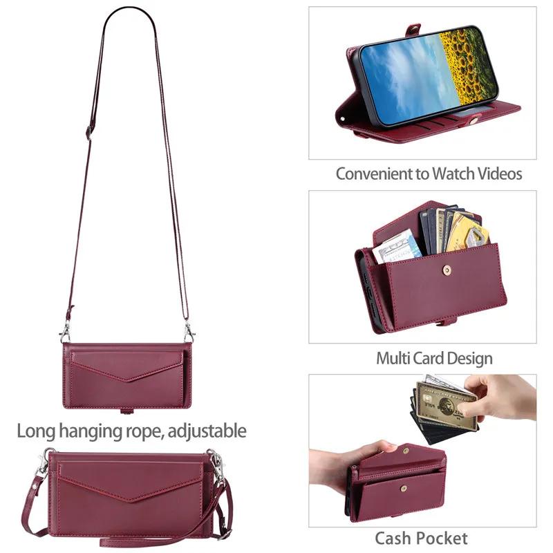 Long Lanyard Wa Llet Case for Xiaomi RedMi Note 15 14S 14 13 12 Pro Plus 5G 15C 14C 13C A3 Flip Leather Phone Card Cover Etui