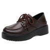 Leather women's shoes spring and autumn platform muffin casual shoes lace-up low-top single shoes small leather shoes