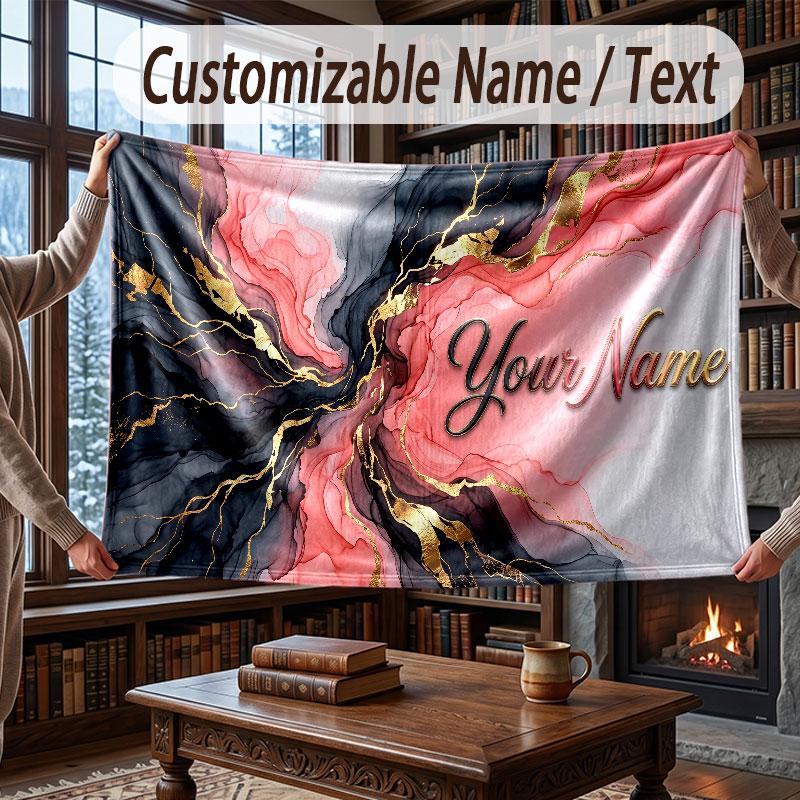 Abstract Geometric Theme Throw Blanket Custom Name Text Personalized Blanket Soft Cozy Blanket for Home Sofa Bed