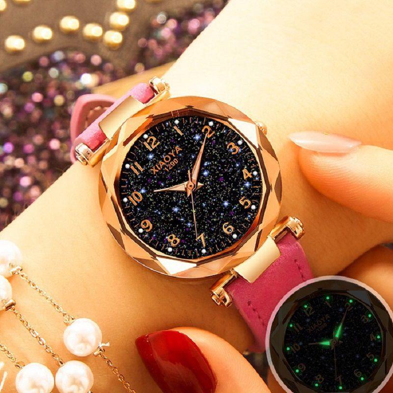 Stylish Women Wristwatch Featuring A Luminous Starry Sky And Rhinestone Details