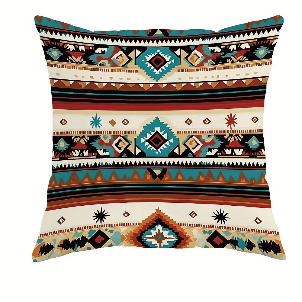 Bohemian-Style Geometric Pattern Pillow Cover: Exotic Tribal Motifs in Vivid Colors, sofa cushion cover, room decoration