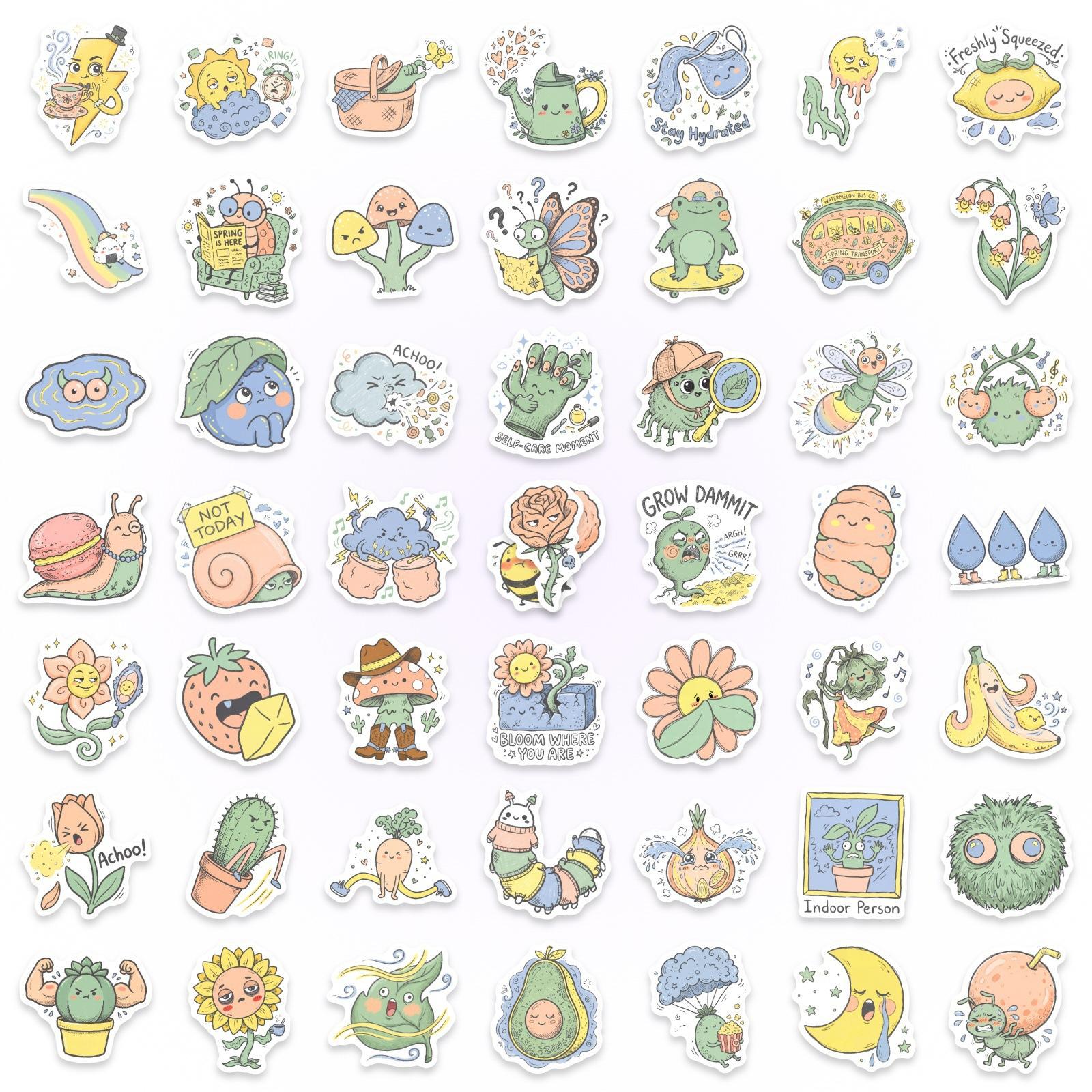 

50/100 Pcs Funny Cartoon Personified Plant Stickers DIY Waterproof Removable for Phone Suitcase Helmet Bicycle File Holder Decal