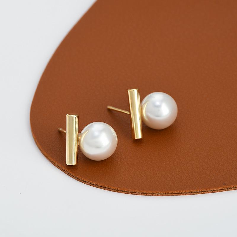 Серьги-гвоздики French Gray Pearl Silver - Ретро Простой Стиль