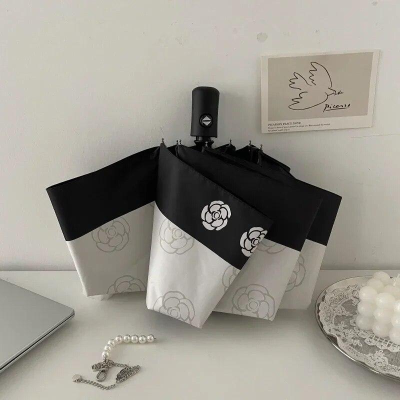 

Винтажный маленький ароматный Ins, полностью автоматический солнечный зонт двойного назначения, французский складной солнцезащитный зонт, женский зонт