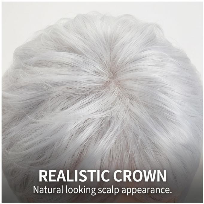 Peluca Sintética Blanca Plateada Corta Recta para Mujer, Fibra de Alta Temperatura, Raya Lateral para Mujeres de Mediana Edad, Gorro Ajustable para Uso Diario, Stock Disponible