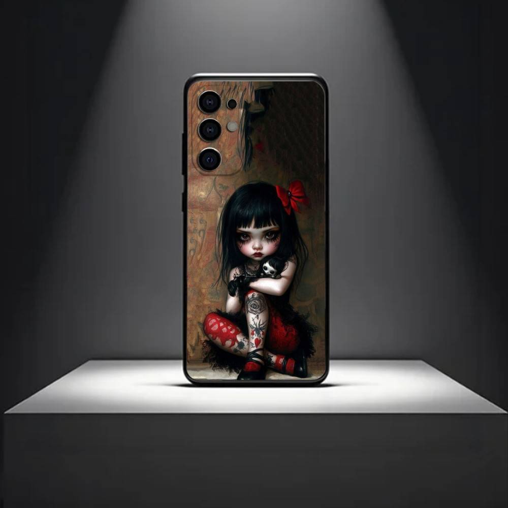 D-Dark-style Doll Phone Case For Samsung S 25,24,23,22,30,21,10,9,Ultra,Plus,Lite,FE,4,5 G Soft Black Case