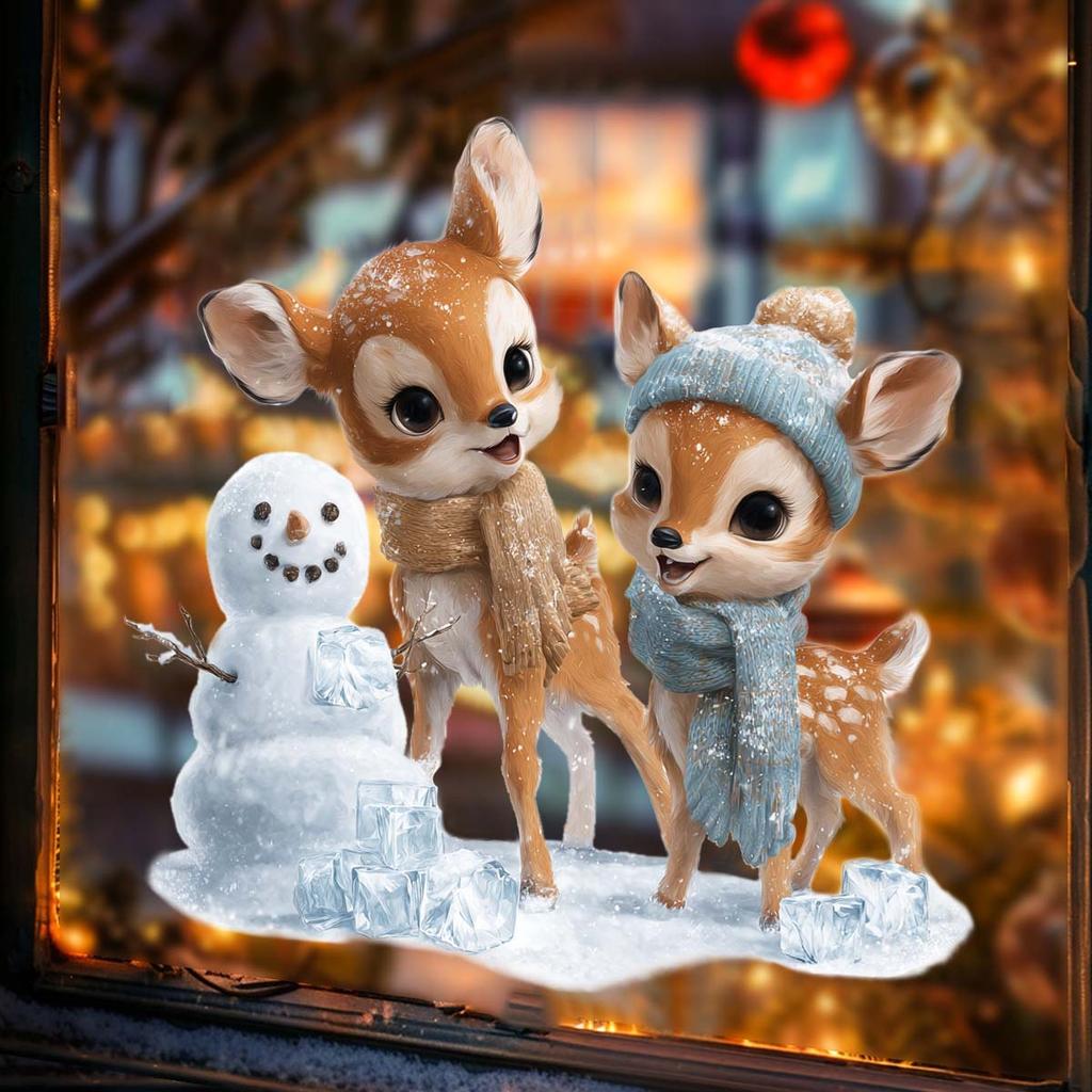 Christmas, Christmas Reindeer, Snowman, Fully Transparent, Double-sided Visible Glass, Home Decoration Stickers