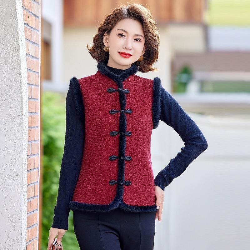 

Осень и зима китайский жилет жилет воротник-стойка пряжка бархатный жилет для среднего возраста утолщенный для пожилой женщины теплая куртка 5XL [recommended 150-80kg] бордовый