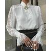 Women Long Sleeved Top Lace Patchwork Flared Sleeves Tops