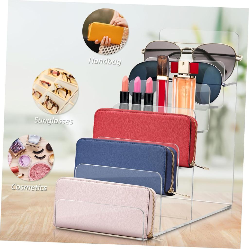 Cabilock Purse Stands for Display, 6-Tier Acrylic Clear Display Risers 7.8" Purse Perfume Organizer Stand Holder, Clear Tiered Multi Slot Vendor