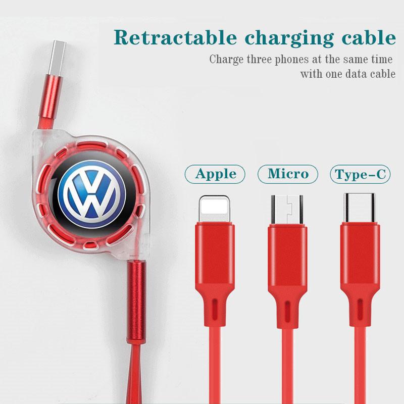 W161New 3 In 1 Micro USB Type C Charging Cable Multi Charger For Volkswagen RLine Golf GTI Passat Jetta Beetle B7 B5 Tiguan Scirocco